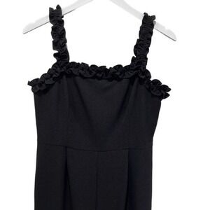 CHELSEA28 Womens pants jumpsuit sz 10 black‎ ruffle straps dark fairy fitted